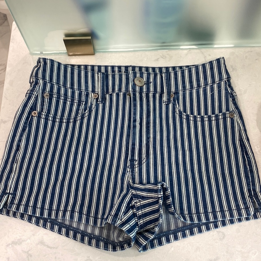Blue and white striped American Eagle jean shorts